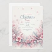 Roze Waterverf Kerstdiner Uitnodiging (Voorkant / Achterkant)