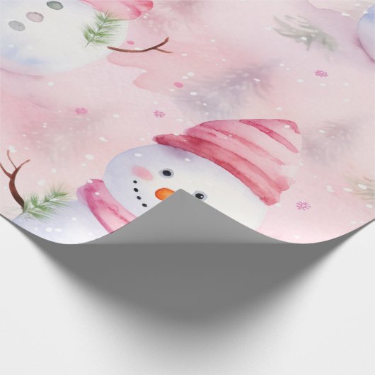 Roze Waterverf Kerstman Cadeaupapier (Hoek)