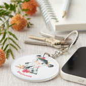 Roze Waterverf Kleine Koe Sleutelhanger (Voorkant Rechts)