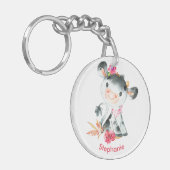 Roze Waterverf Kleine Koe Sleutelhanger (Voorkant Links)