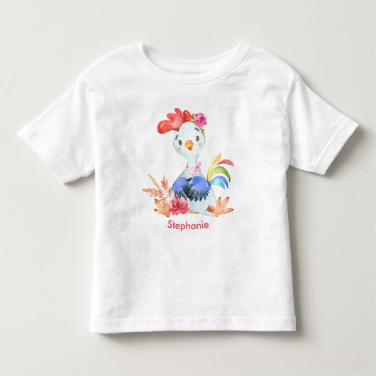 Roze Waterverf Kleine Rooster Kinder Shirts (Voorkant)