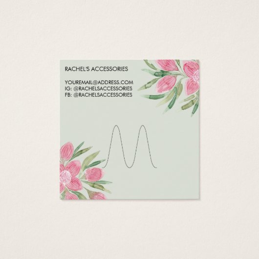 Roze Waterverf Kloeiend Floral Ring Display Vierkante Visitekaartjes (Achterkant)