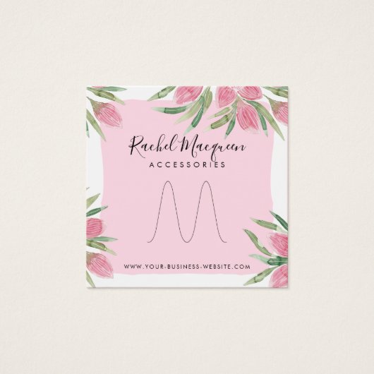 Roze Waterverf Kloeiend Floral Ring Display Vierkante Visitekaartjes (Voorkant)