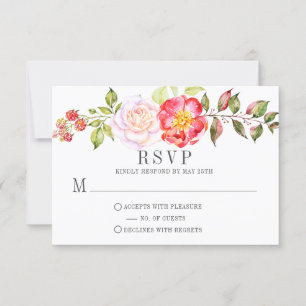 Roze Waterverf Knockout Rozen Greenery RSVP Kaartje