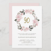 Roze Waterverf Krans | 90e verjaardag Kaart (Voorkant / Achterkant)