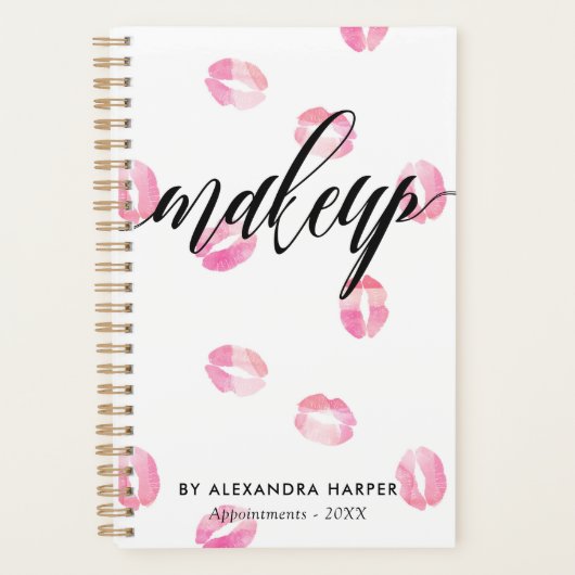 Roze Waterverf Kusjes - Make-up Afspraak Planner (Voorkant)