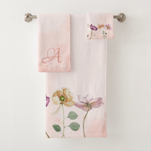 Roze Waterverf Land Florence Monogram Bad Handdoek (Insitu)