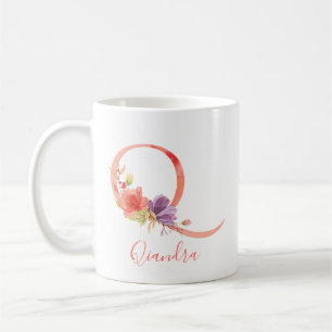 roze Waterverf Letter "Q" Koffiemok