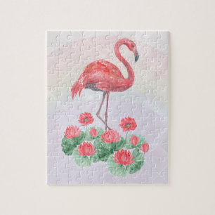 Roze waterverf leugens Flamingo Legpuzzel