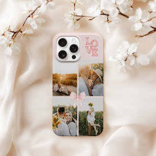 Roze Waterverf Liefde Custom 4 Foto Collage iPhone 15 Pro Hoesje