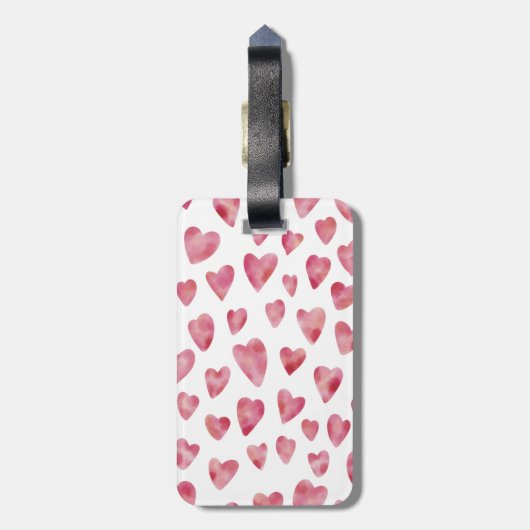 Roze Waterverf Liefde Hart Monogram Honeymoon Bagagelabel (Achterkant verticaal)