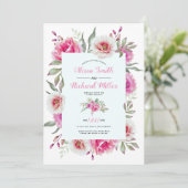 Roze waterverf lijst florale bruiloft kaart (Staand voorkant)