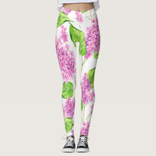 Roze waterverf lila bloemen leggings