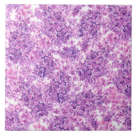 Roze waterverf lila bloemen tegeltje (Voorkant)