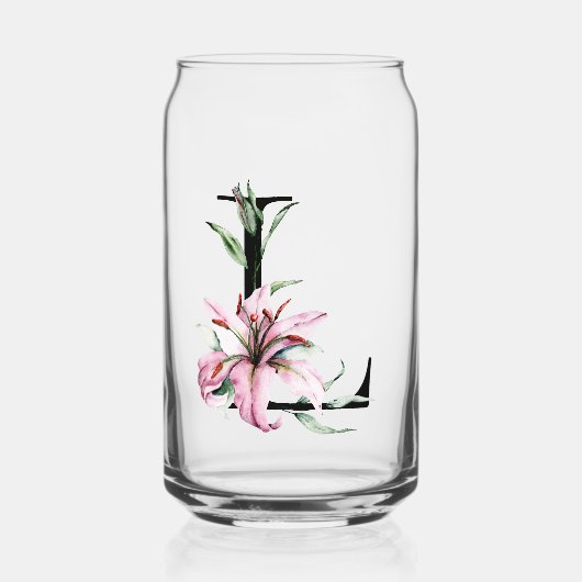 Roze Waterverf Lily Monogram Blikvorm Glas (Voorkant)