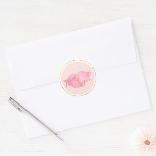 Roze waterverf lippen dank je ronde sticker