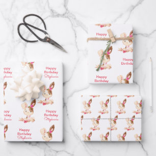 Roze Waterverf Little Bunny Inpakpapier Vel