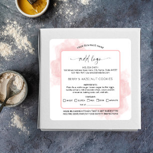 Roze Waterverf Logo Home Bakkerij Voedsel Licentie Vierkante Sticker