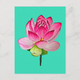 Roze waterverf lotus fine art. briefkaart