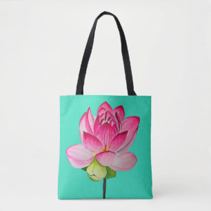 Roze waterverf lotus fine art. draagtas