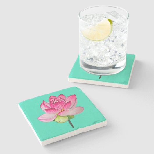 Roze waterverf lotusbloem fijne kunst keramische t stenen onderzetter (Zijkant)