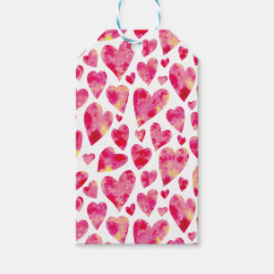Roze Waterverf Love Heart patroon Cadeaulabel