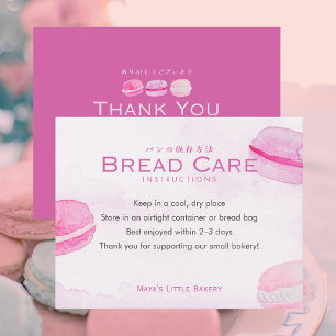 Roze Waterverf Macaron Brood Verzorgingsinstructie Bedankkaart