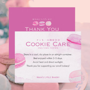 Roze Waterverf Macaron Koekje Verzorgingsinstructi Bedankkaart