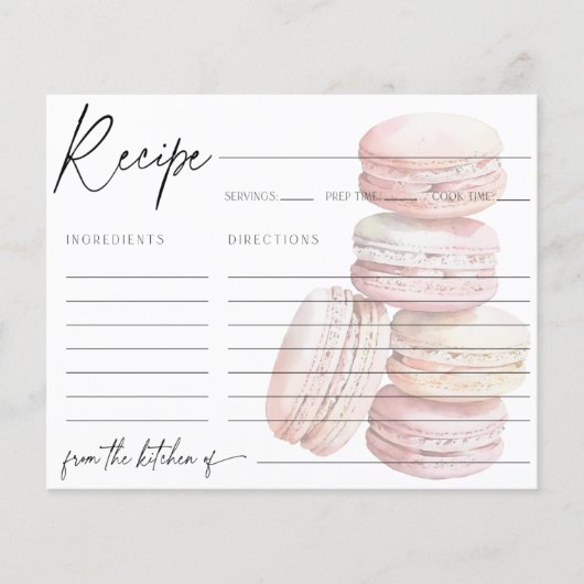 Roze Waterverf Macaron Recept Kaart (Voorkant)