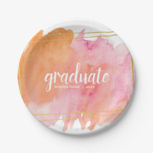 Roze Waterverf met Borden van Gold Graduation Part Papieren Bordje