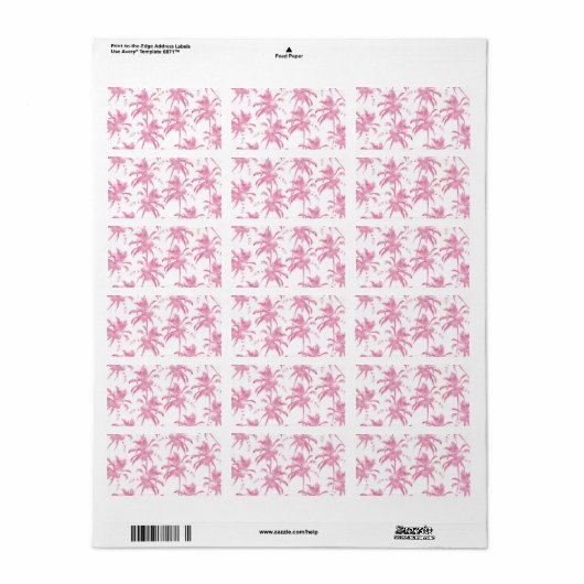Roze waterverf modern palmboompatroon etiket (Full Sheet)