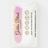 Roze Waterverf & Moderne Gouden Geometrische Chic Spandoek (Verticaal)