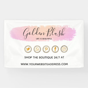 Roze Waterverf & Moderne Gouden Geometrische Chic Spandoek