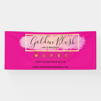 Roze Waterverf & Moderne Gouden Geometrische Chic Spandoek