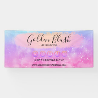 Roze Waterverf & Moderne Gouden Geometrische Chic Spandoek