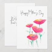 Roze Waterverf Moederdag platte Kaart (Voorkant / Achterkant)