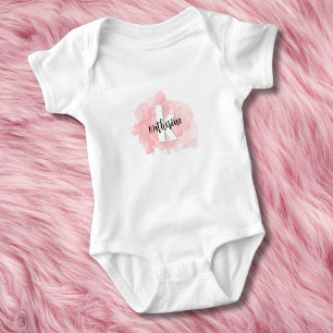 Roze Waterverf Monogram Baby Meisje Romper