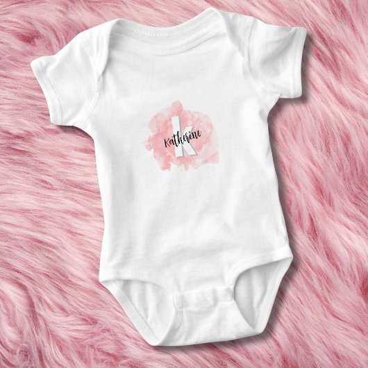 Roze Waterverf Monogram Baby Meisje Romper