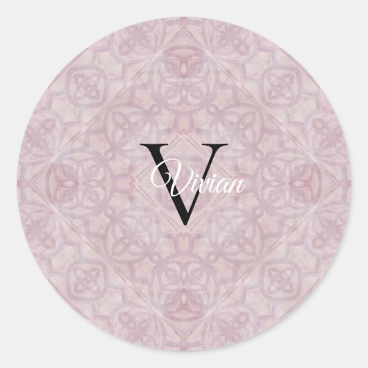 Roze Waterverf Monogram Naam Ronde Sticker (Voorkant)