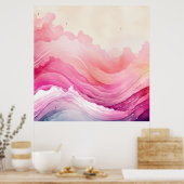 Roze Waterverf Ocean Waves Poster (Keuken)