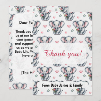 Roze Waterverf Olifant Baby Shower Bedankkaart