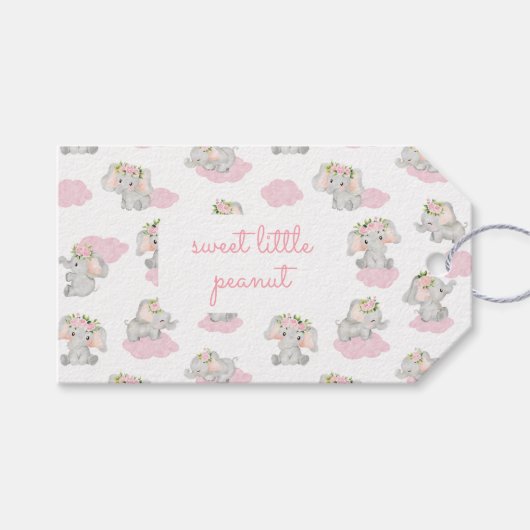 Roze Waterverf Olifant Baby shower Dank u Cadeaulabel (Voorkant (Horizontaal))