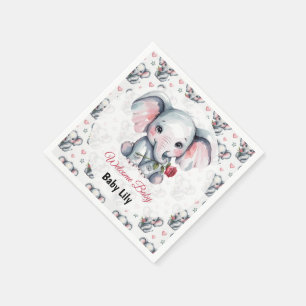 Roze Waterverf Olifant Baby Shower Servet