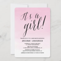 Roze Waterverf Ombre Baby shower Uitnodiging