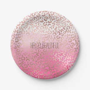 Roze Waterverf Ombre Leopard Afdrukken op maat Papieren Bordje