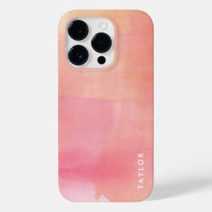 Roze Waterverf Ombre Naam Case-Mate iPhone 14 Pro Hoesje