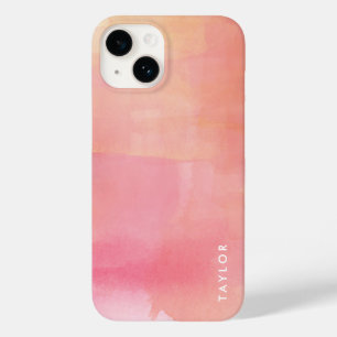 Roze Waterverf Ombre Naam Case-Mate iPhone 14 Hoesje