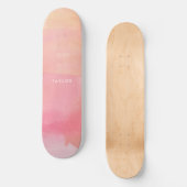 Roze Waterverf Ombre Naam Skateboard (Voorkant)