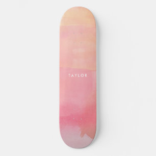 Roze Waterverf Ombre Naam Skateboard