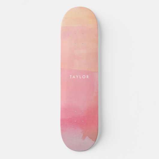 Roze Waterverf Ombre Naam Skateboard (Voorkant)